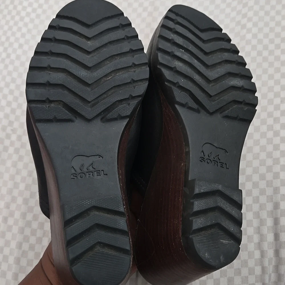 Sorel Black Leather Wedge Mule Size 7